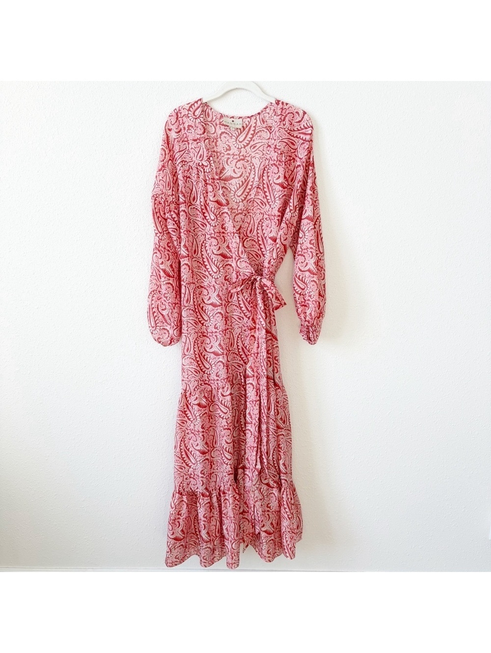 HANNAH ARTWEAR Emilia Wrap Maxi Dress Red Size 3 US 10 Silk Luxury Colorful